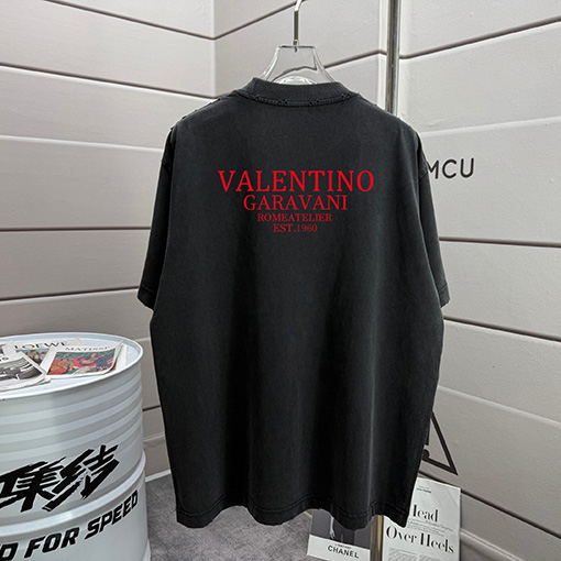 ヴァレンティノ Valentino ダメージ320gプリントのクルーネック半袖シャツ