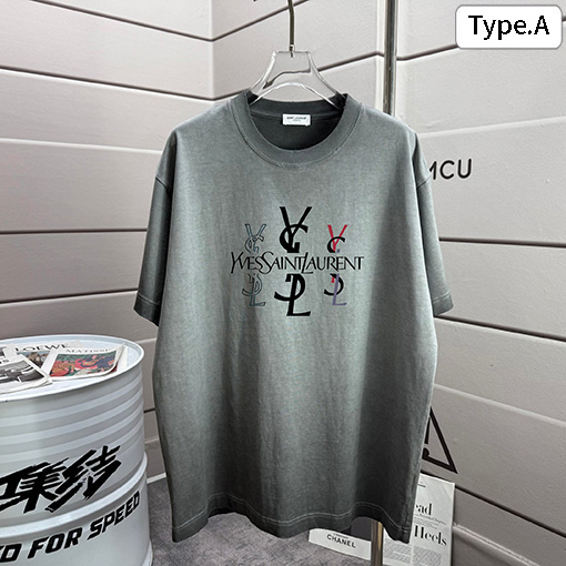 サンローラン Saint Laurent 新作ファッションウォッシュ＆ダメージ 320g クルーネック 半袖Tシャツ 