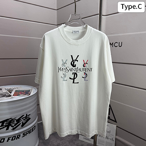 サンローラン Saint Laurent 新作ファッションウォッシュ＆ダメージ 320g クルーネック 半袖Tシャツ 