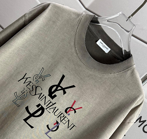 サンローラン Saint Laurent 新作ファッションウォッシュ＆ダメージ 320g クルーネック 半袖Tシャツ 