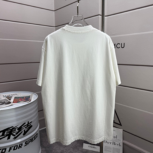 サンローラン Saint Laurent 新作ファッションウォッシュ＆ダメージ 320g クルーネック 半袖Tシャツ 