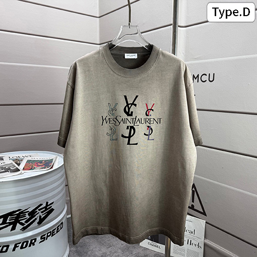 サンローラン Saint Laurent 新作ファッションウォッシュ＆ダメージ 320g クルーネック 半袖Tシャツ 