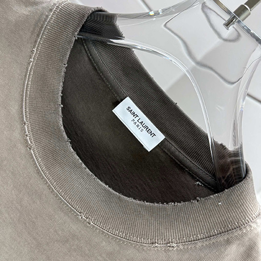 サンローラン Saint Laurent 新作ファッションウォッシュ＆ダメージ 320g クルーネック 半袖Tシャツ 