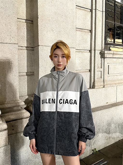 バレンシアガ BALENCIAGA 57 デニムパッチワークスローガンウィンドブレーカージャケット