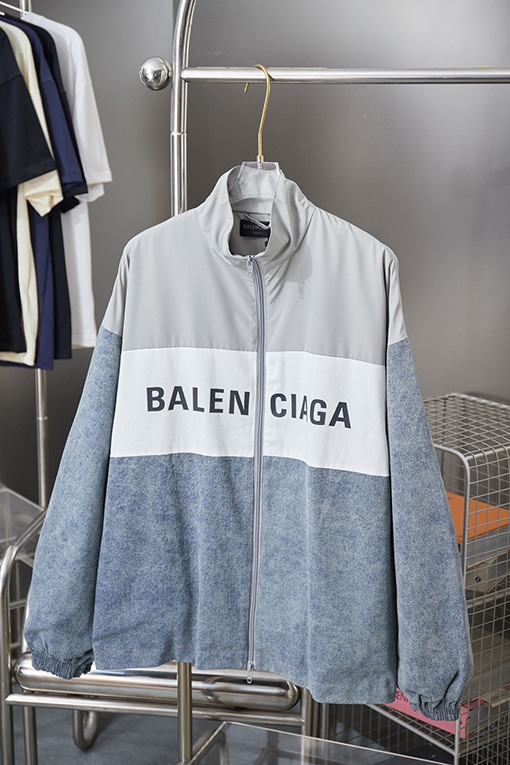 バレンシアガ BALENCIAGA 57 デニムパッチワークスローガンウィンドブレーカージャケット
