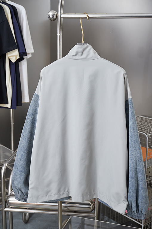 バレンシアガ BALENCIAGA 57 デニムパッチワークスローガンウィンドブレーカージャケット