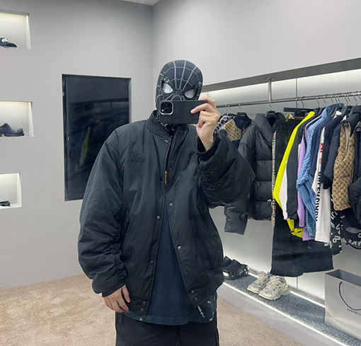 バレンシアガ BALENCIAGA ハーフリングロゴ刺繍入りベースボールフライトコットンジャケット