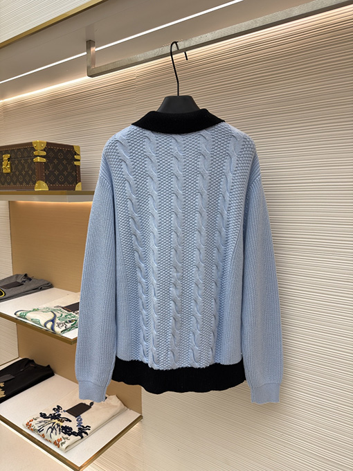 ルイヴィトン レターバッジカラーブロックケーブルニットカラーカーディガンセーター