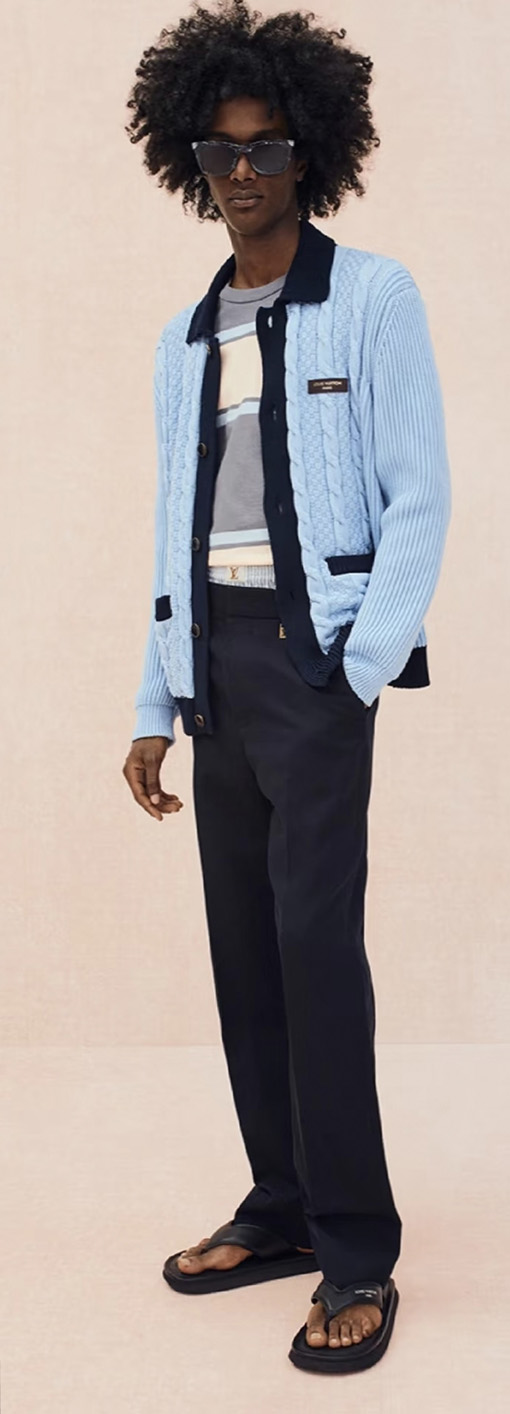 ルイヴィトン レターバッジカラーブロックケーブルニットカラーカーディガンセーター