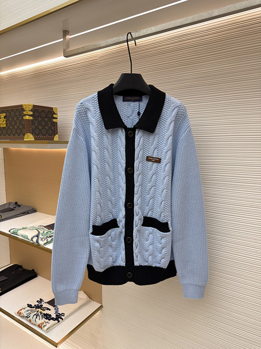 ルイヴィトン レターバッジカラーブロックケーブルニットカラーカーディガンセーター