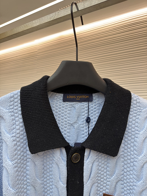 ルイヴィトン レターバッジカラーブロックケーブルニットカラーカーディガンセーター