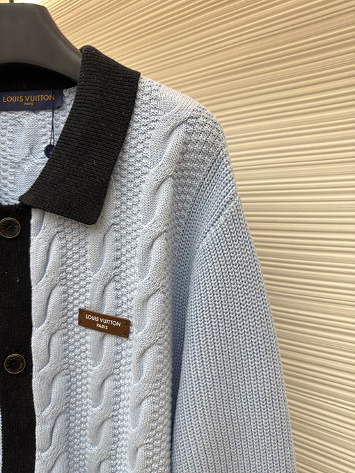 ルイヴィトン レターバッジカラーブロックケーブルニットカラーカーディガンセーター