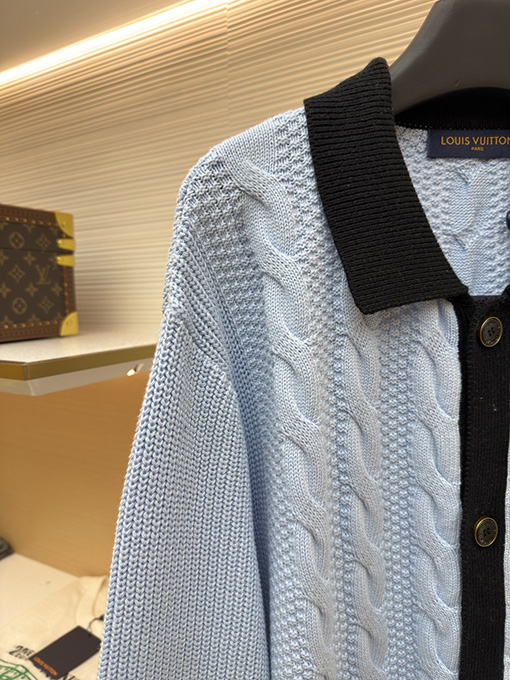 ルイヴィトン レターバッジカラーブロックケーブルニットカラーカーディガンセーター