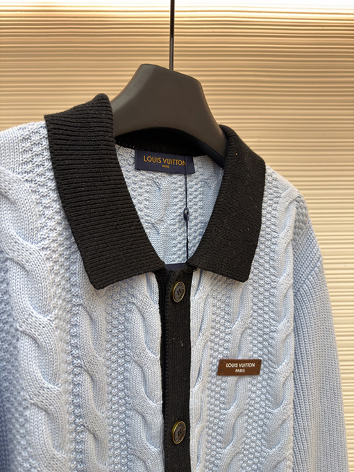 ルイヴィトン レターバッジカラーブロックケーブルニットカラーカーディガンセーター