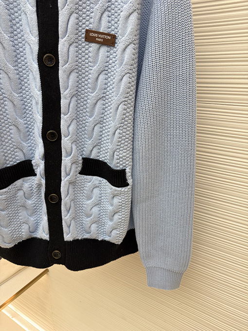 ルイヴィトン レターバッジカラーブロックケーブルニットカラーカーディガンセーター