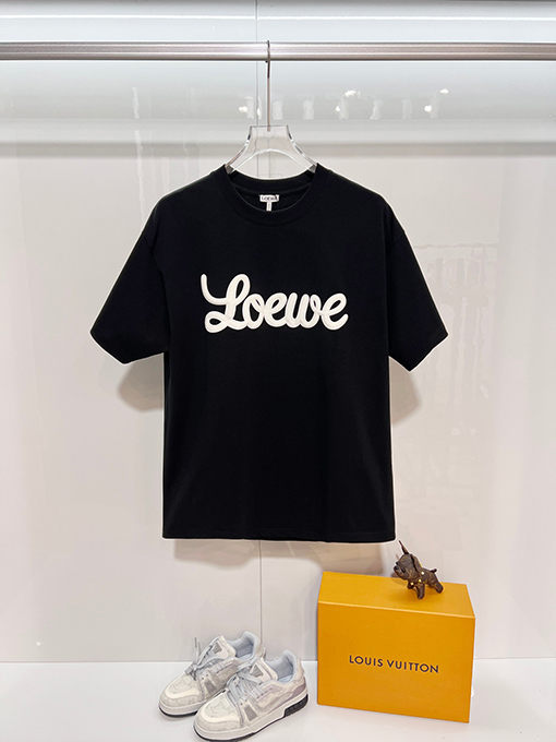 ロエベ LOEWE クラシックなフロックプリントロゴエンボスクルーネック半袖Tシャツ
