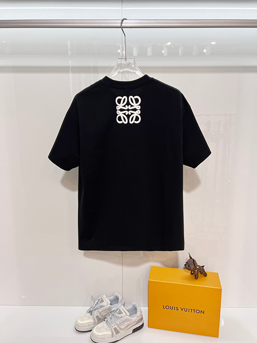 ロエベ LOEWE クラシックなフロックプリントロゴエンボスクルーネック半袖Tシャツ