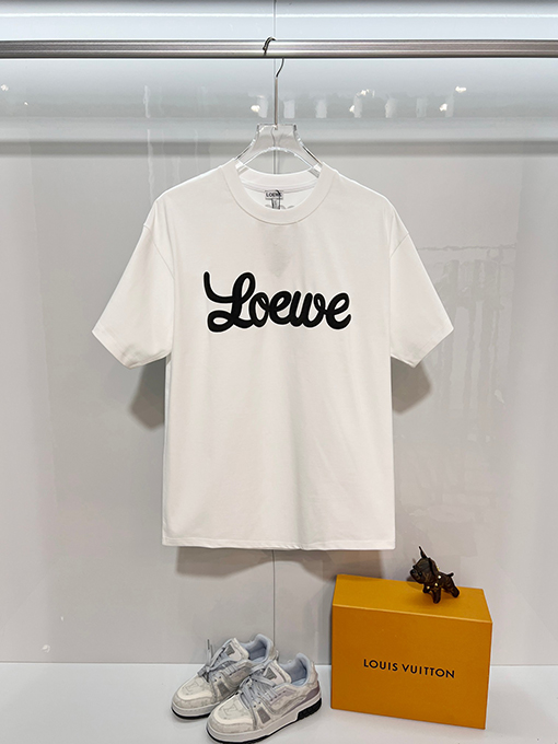 ロエベ LOEWE クラシックなフロックプリントロゴエンボスクルーネック半袖Tシャツ