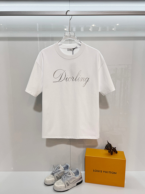 ディオール 裏面に3Mロゴの熱転プリントクラシックなエンボスのクルーネック半袖Tシャツ