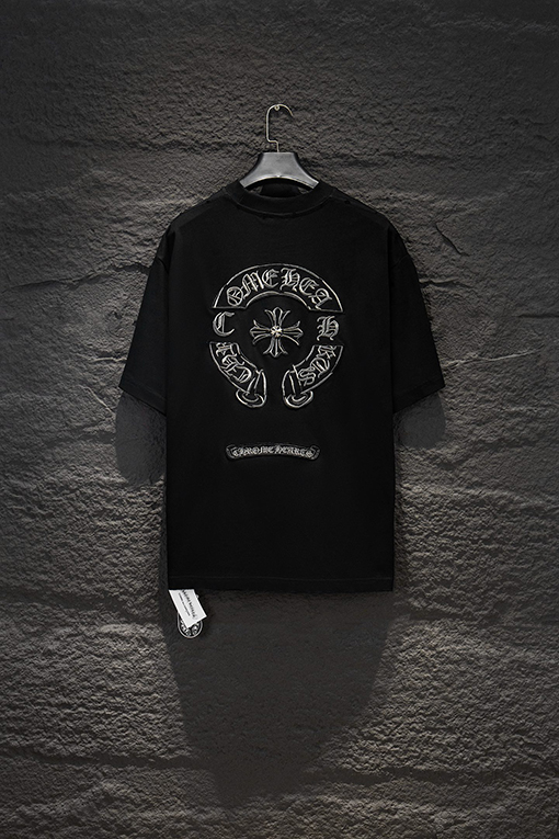 クロムハーツ ヘビーデューティーなリバースボトムカラーブロックアップリケ刺繍ダメージハードウェアの半袖Tシャツ