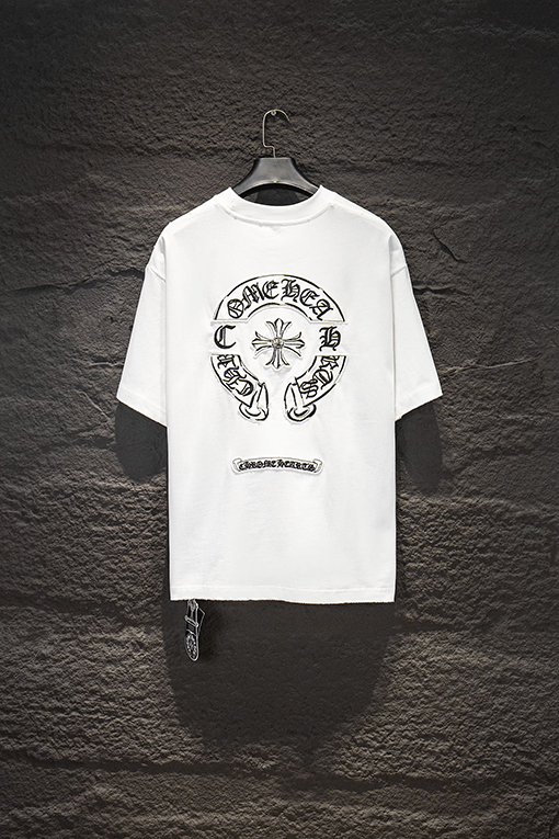 クロムハーツ ヘビーデューティーなリバースボトムカラーブロックアップリケ刺繍ダメージハードウェアの半袖Tシャツ