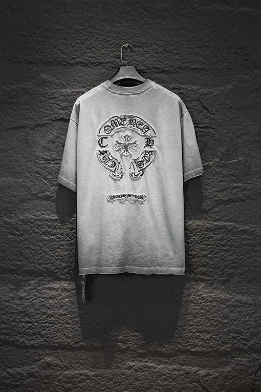 クロムハーツ ヘビーデューティーなリバースボトムカラーブロックアップリケ刺繍ダメージハードウェアの半袖Tシャツ