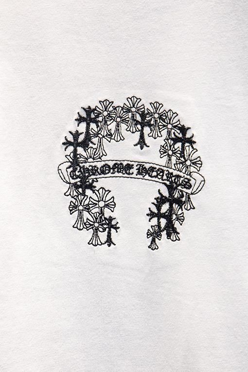 クロムハーツ ヘビーデューティーなダメージのアップリケ刺繍入り半袖Tシャツ