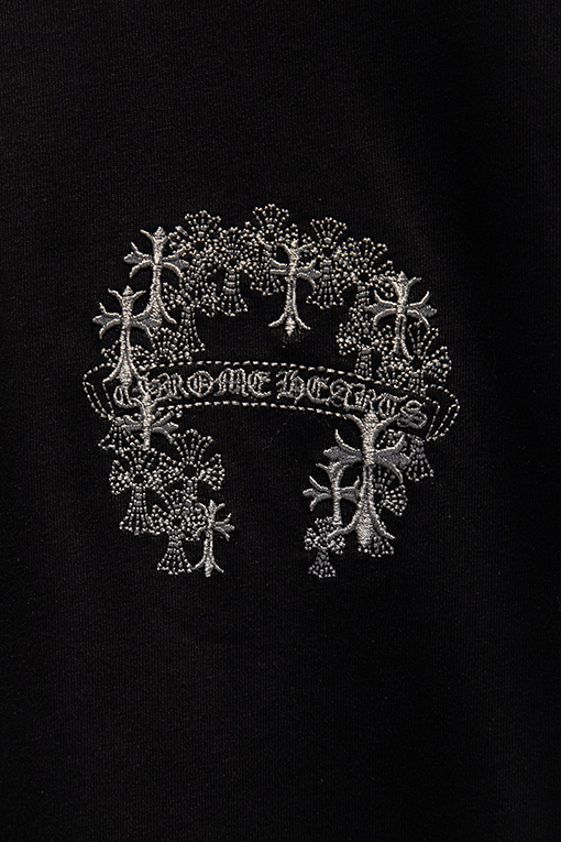 クロムハーツ ヘビーデューティーなダメージのアップリケ刺繍入り半袖Tシャツ
