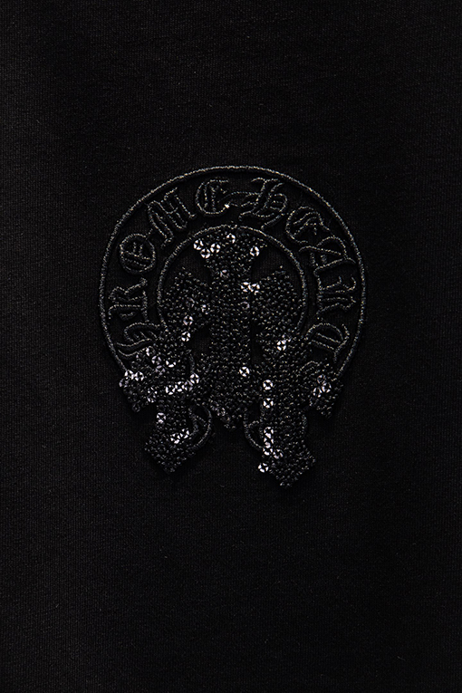 クロムハーツ 重工業なビーズと中空刺繍が施されたダメージ加工の半袖Tシャツ