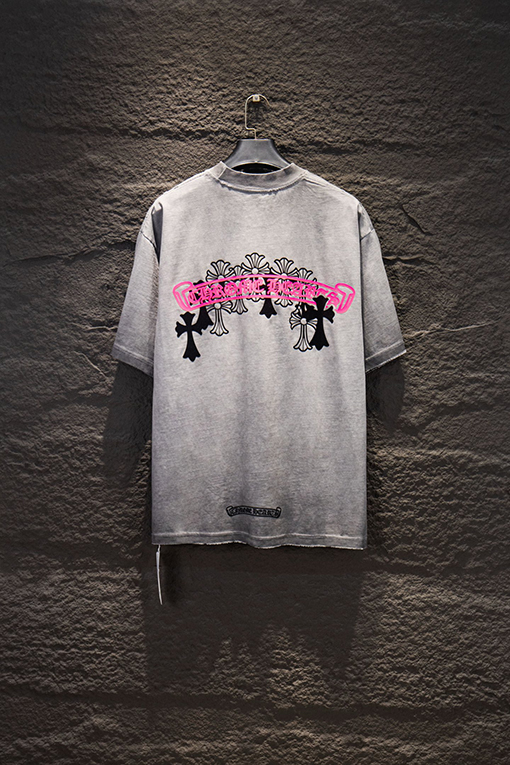 クロムハーツ 新モデル耐久性のある裏地カラーコーティングフロックシリコン半袖Tシャツ