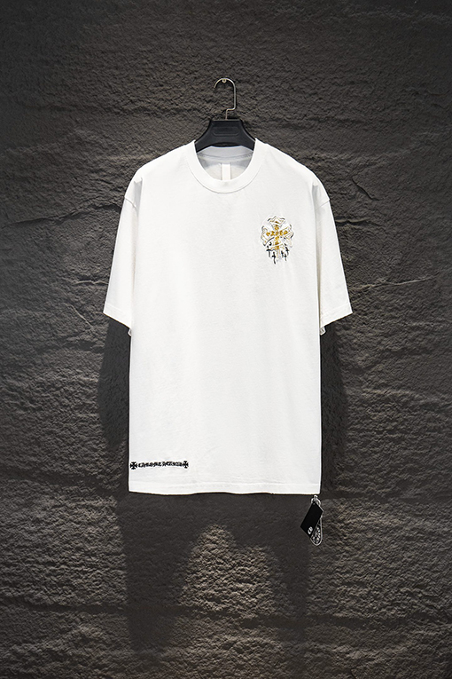 クロムハーツ 新モデルヘビーデューティーなリバースカラーパッチワーク刺繍のダメージ半袖Tシャツ