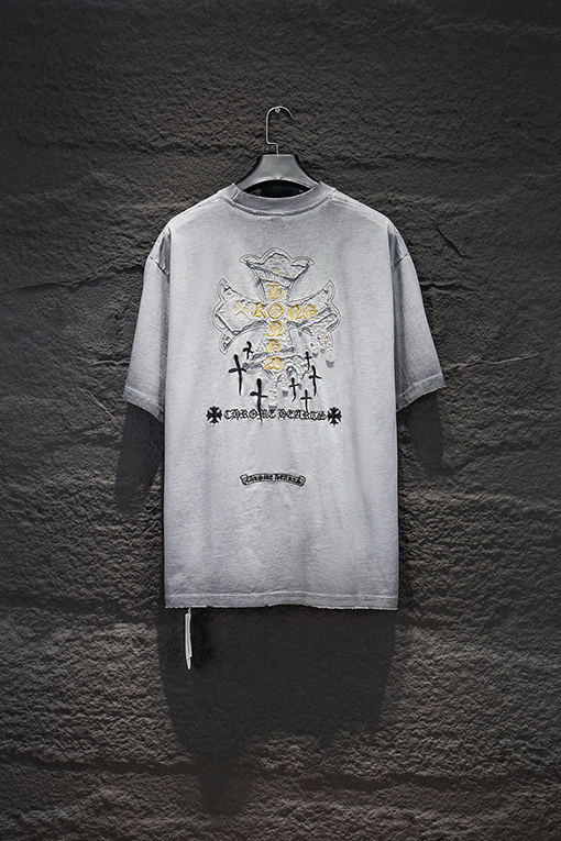 クロムハーツ 新モデルヘビーデューティーなリバースカラーパッチワーク刺繍のダメージ半袖Tシャツ