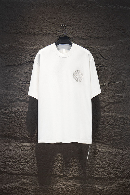 クロムハーツ 新作 ウォッシュプリント ホロウ刺繍 半袖Tシャツ