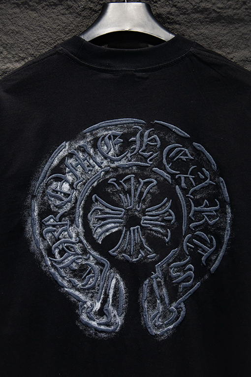クロムハーツ 新作 ウォッシュプリント ホロウ刺繍 半袖Tシャツ