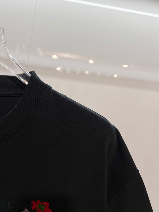 ディオール バラと文字のロゴが刺繍されたクラシックなカラーブロックのクルーネック半袖Tシャツ