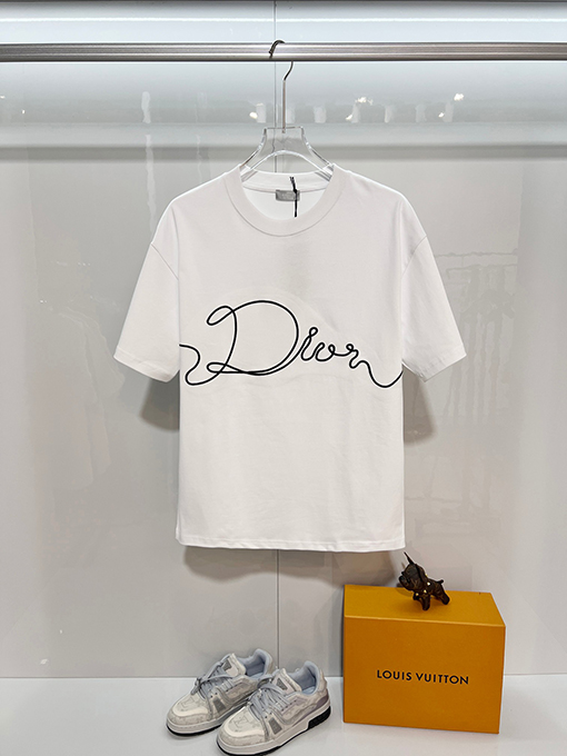 ディオールコピー クラシックCDシグネチャー刺繍ロゴクルーネック半袖Tシャツ