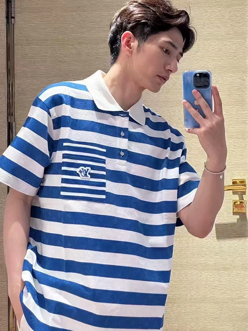 ルイヴィトンコピー ストライプポロシャツ 半袖ポロシャツ