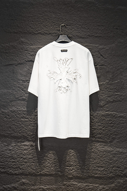 クロムハーツコピー ウォッシュプリントアップリケ刺繍半袖Tシャツ