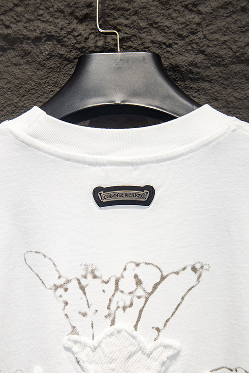 クロムハーツコピー ウォッシュプリントアップリケ刺繍半袖Tシャツ