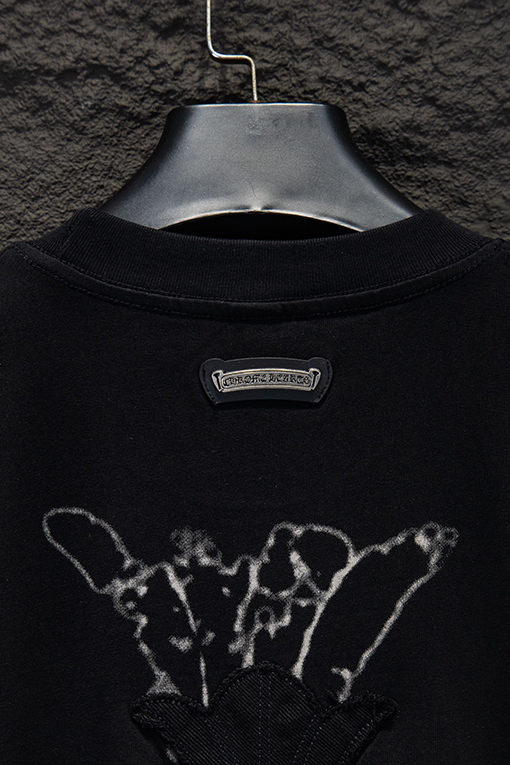 クロムハーツコピー ウォッシュプリントアップリケ刺繍半袖Tシャツ