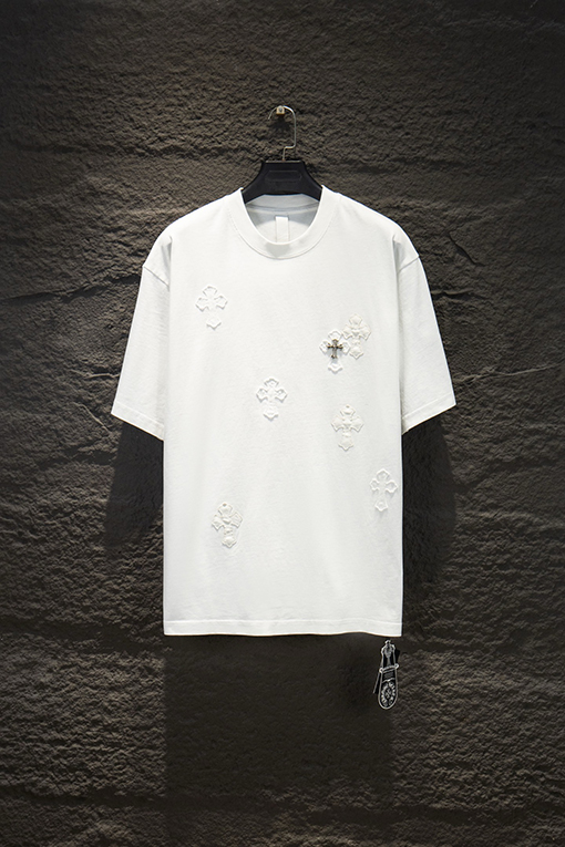 クロムハーツ ヘビーデューティーなダメージパッチ刺繍入りレザーラベル金具き半袖Tシャツ