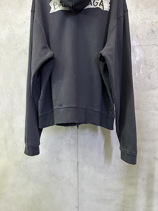 バレンシアガ Balenciaga ホワイトテーププリントのフード付きジップアップスウェットシャツジャケット