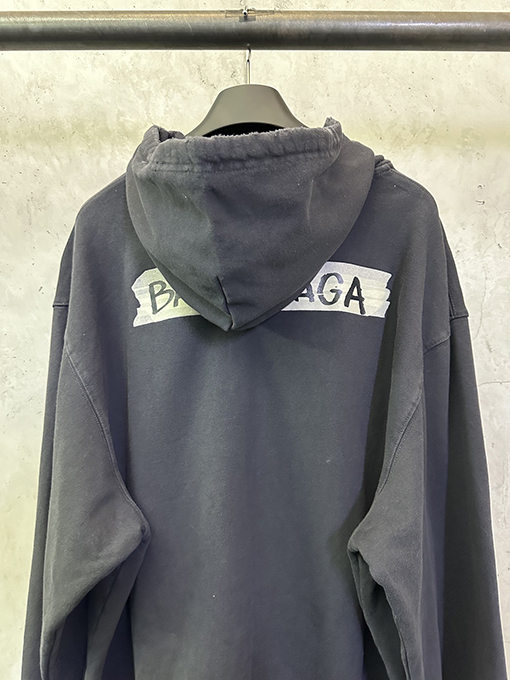 バレンシアガ Balenciaga ホワイトテーププリントのフード付きジップアップスウェットシャツジャケット