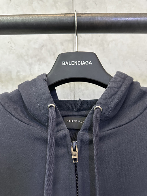 バレンシアガ Balenciaga ホワイトテーププリントのフード付きジップアップスウェットシャツジャケット
