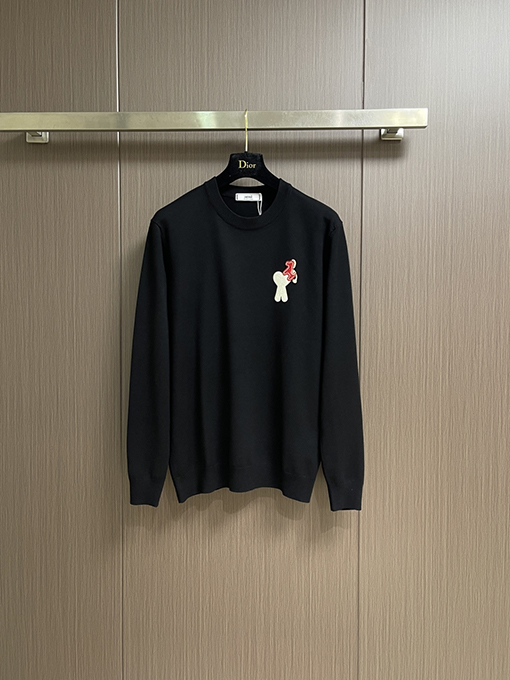 アミ 限定クラシックポニーロゴ+ハートA柄コットンクルーネックニットセーター