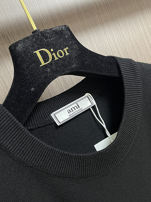 アミ 限定クラシックポニーロゴ+ハートA柄コットンクルーネックニットセーター