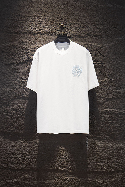 クロムハーツスーパーコピー 重工業カスタムアップリケ中空の刺繍半袖Tシャツ