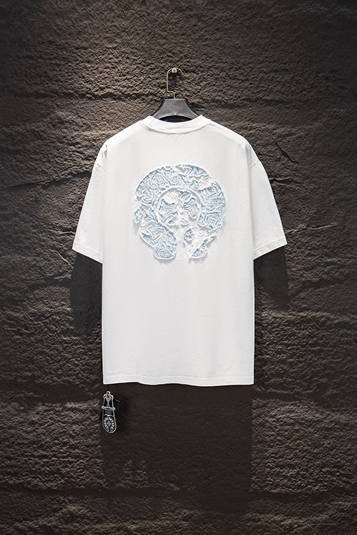 クロムハーツスーパーコピー 重工業カスタムアップリケ中空の刺繍半袖Tシャツ