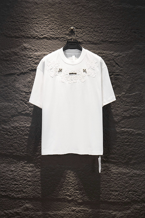 クロムハーツ クラシックなヘビーデューティーなダメージのパッチワーク刺繍りハードウェア半袖Tシャツ