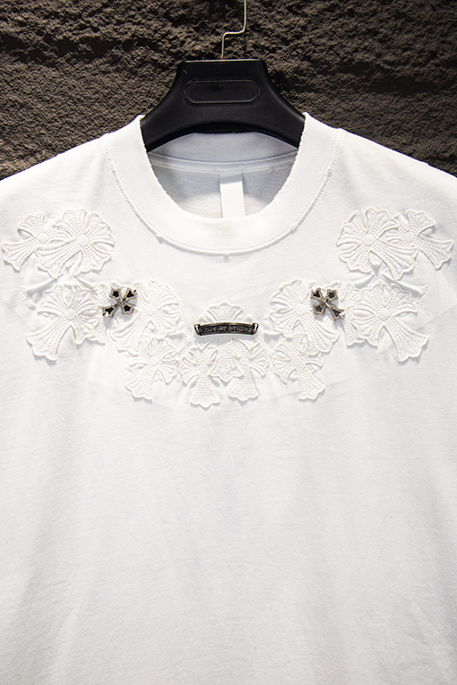 クロムハーツ クラシックなヘビーデューティーなダメージのパッチワーク刺繍りハードウェア半袖Tシャツ